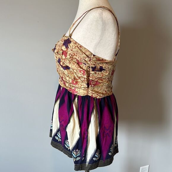 Deletta sz S floral peplum cami top silk top removable straps - Picture 5 of 10